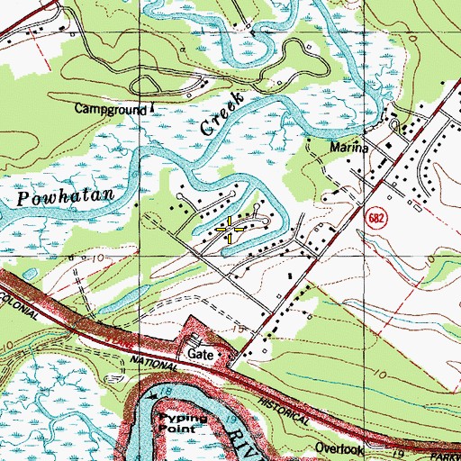 Topographic Map of Powhatan Shores, VA