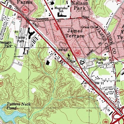Topographic Map of James York Mobile Home Park, VA