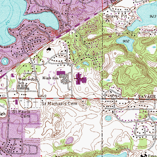 Topographic Map of Hidden Oaks Middle School, MN