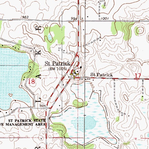Topographic Map of Saint Patrick Catholic Cemetery, MN