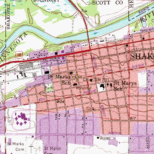 Topographic Map of Saint Mark's Catholic Church, MN