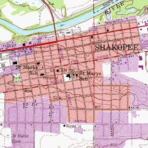 Topographic Map of Saint Mary's Catholic Church, MN