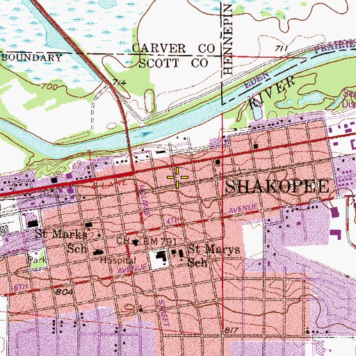 Topographic Map of Shakopee Post Office, MN