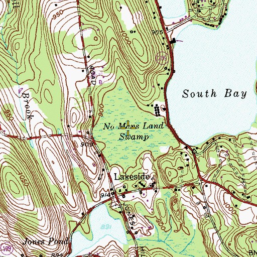 Topographic Map of No Mans Land Swamp, CT