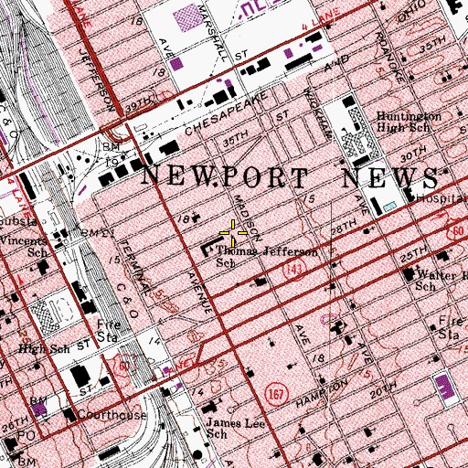Topographic Map of First Baptist Church of East End, VA