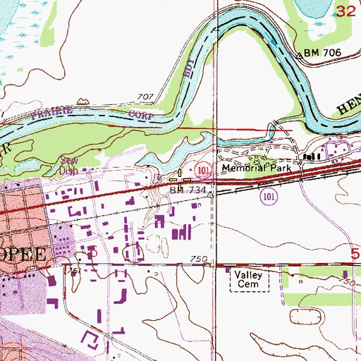 Topographic Map of Shakopee Wayside Park, MN