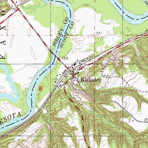 Topographic Map of Blakeley, MN
