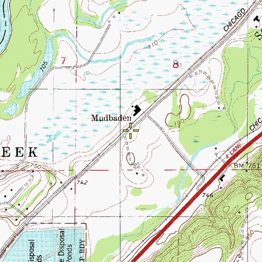 Topographic Map of Mudbaden Post Office (historical), MN