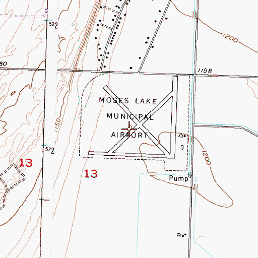 Topographic Map of Moses Lake Army Air Field (historical), WA