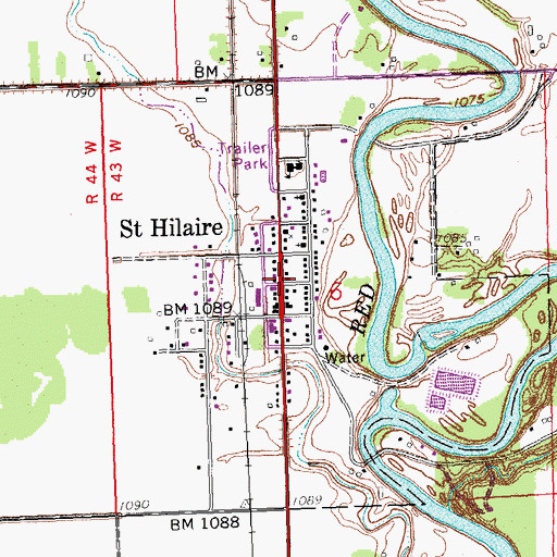 Topographic Map of Saint Hilaire City Park, MN