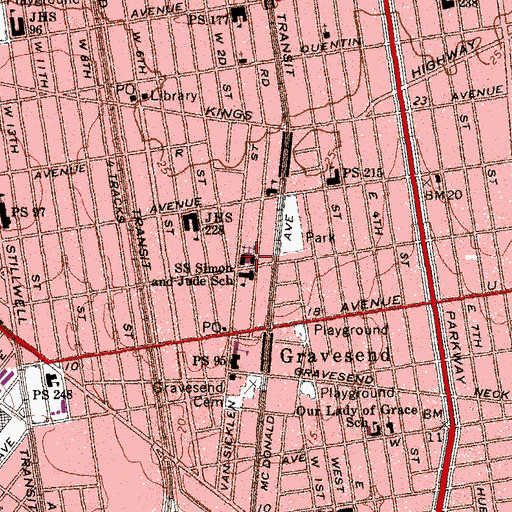 Topographic Map of Saints Simon And Jude Roman Catholic Church, NY