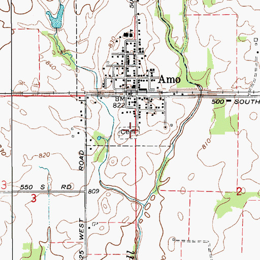 Topographic Map of Amo Cemetery, IN