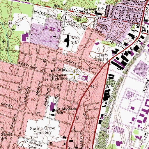 Topographic Map of Northeast Junior High School, CT