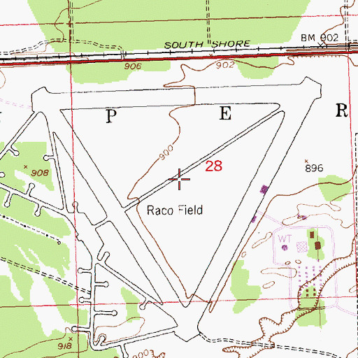 Topographic Map of Raco Army Air Field (historical), MI