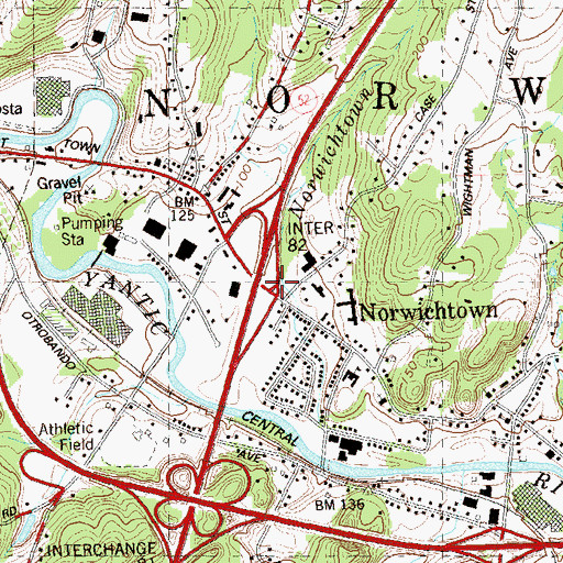 Topographic Map of Norwichtown, CT
