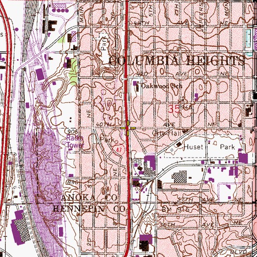 Topographic Map of Columbia Heights Post Office (historical), MN