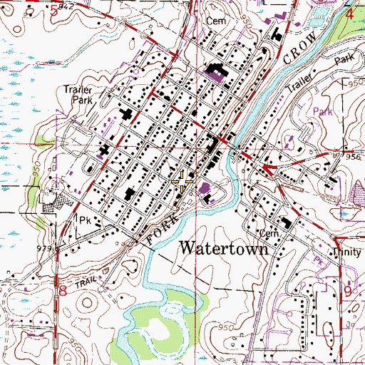 Topographic Map of Watertown Library, MN
