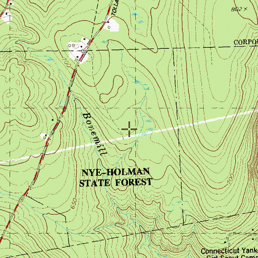 Topographic Map of Nye-Holman State Forest, CT