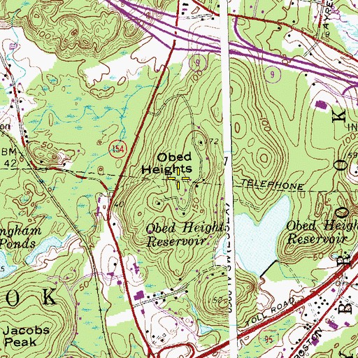 Topographic Map of Obed Heights, CT