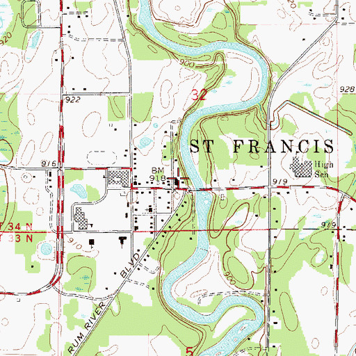 Topographic Map of Saint Francis Library, MN