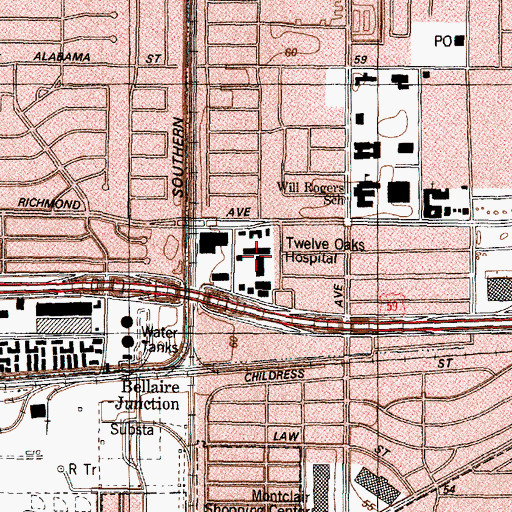 Topographic Map of Twelve Oaks Medical Center, TX