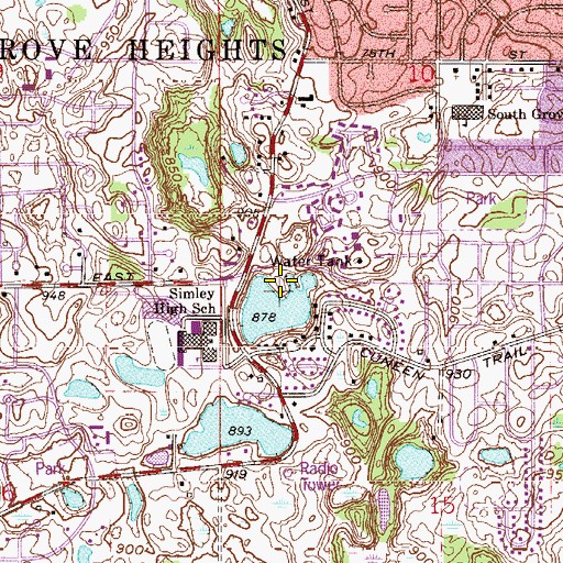 Topographic Map of Simley Island Park, MN