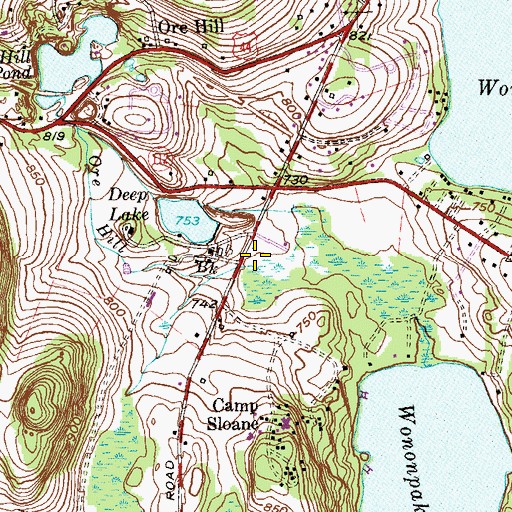 Topographic Map of Ore Hill Brook, CT