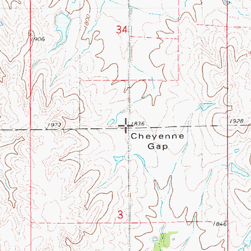 Topographic Map of Cheyenne Gap, KS