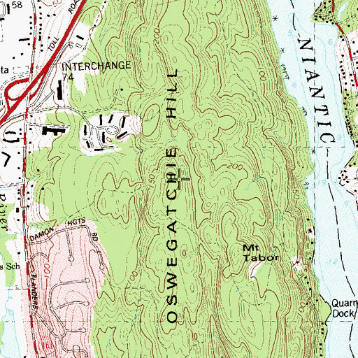 Topographic Map of Oswegatchie Hill, CT