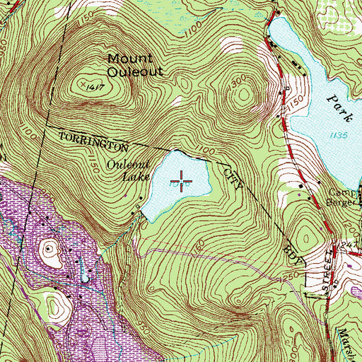 Topographic Map of Ouleout Lake, CT
