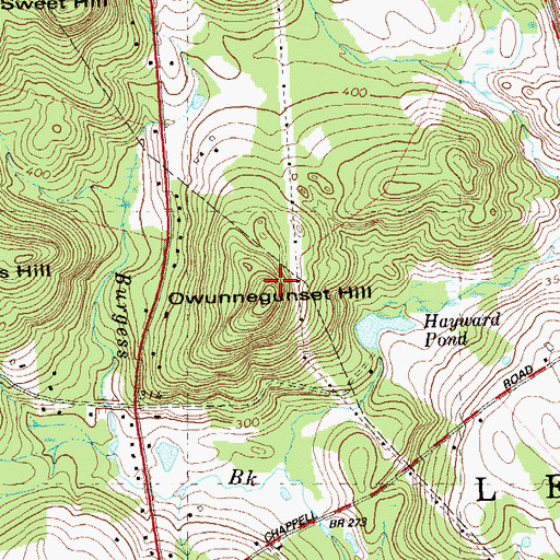 Topographic Map of Owunnegunset Hill, CT