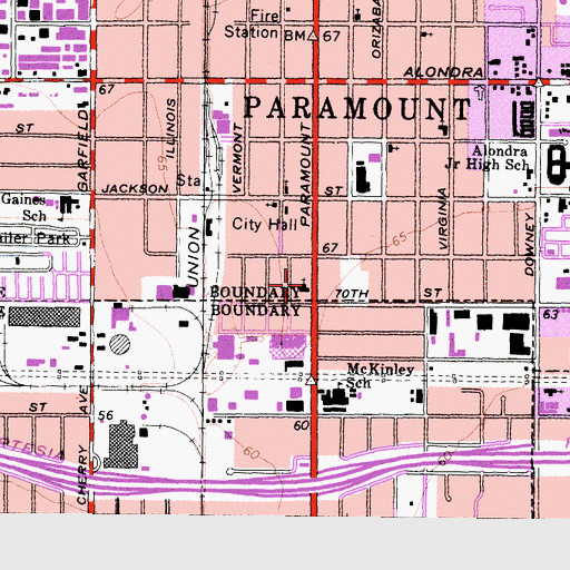 Topographic Map of Paramount United Methodist Church, CA
