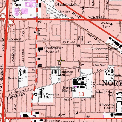 Topographic Map of Maranatha Norwalk Spanish Church, CA