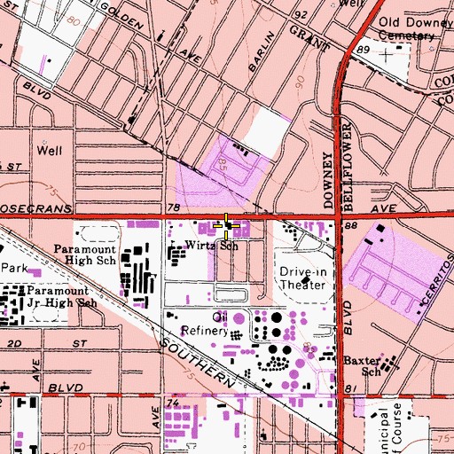 Topographic Map of First Baptist Church of Paramount, CA