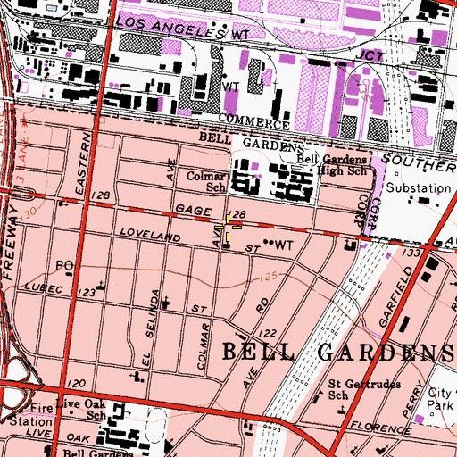 Topographic Map of Bell Gardens Lutheran Church, CA