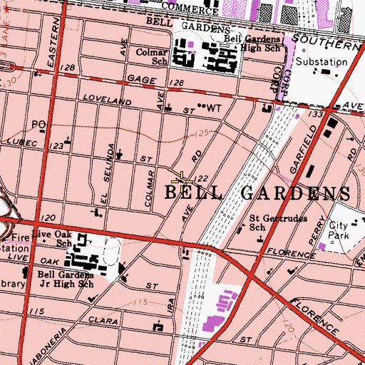 Topographic Map of Bell Gardens Church of the Nazarene, CA
