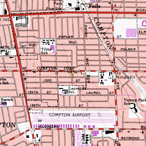 Topographic Map of Compton Community Seventh Day Adventist Church, CA