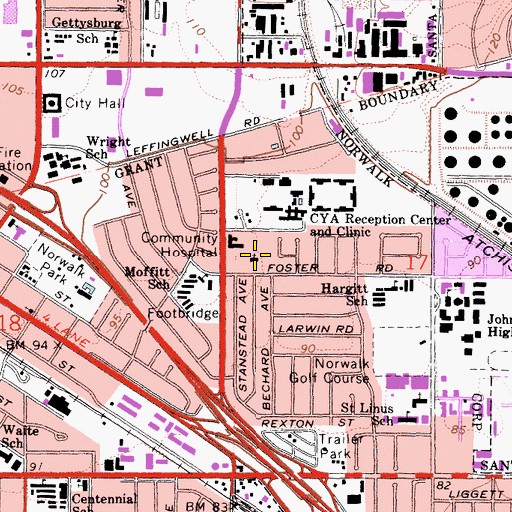 Topographic Map of Village Baptist Church, CA
