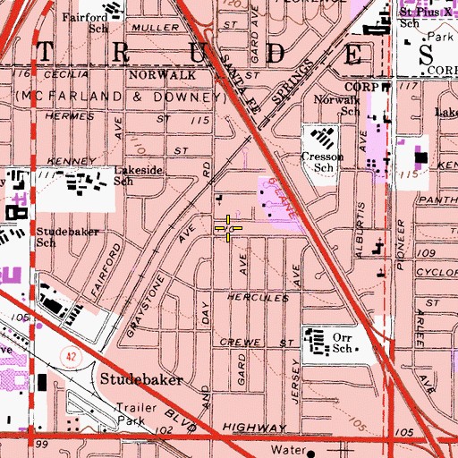 Topographic Map of Norwalk Missionary Baptist Church, CA