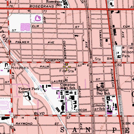 Topographic Map of Philadelphia Missionary Baptist Church, CA