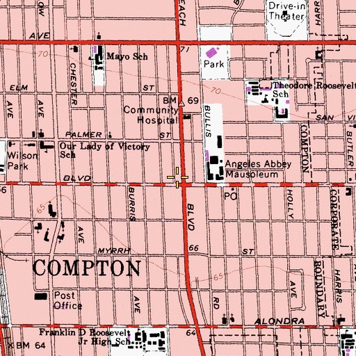 Topographic Map of Power of Faith Missionary Baptist Church, CA
