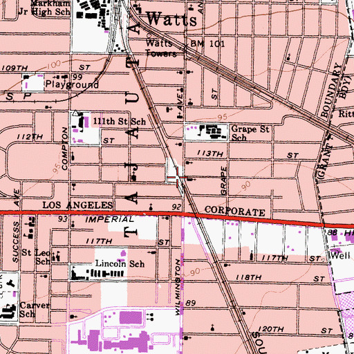 Topographic Map of Onehundredfourteenth Street Church of God, CA