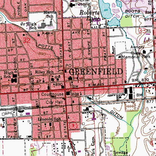 Topographic Map of Protestant Church of Greenfield, IN