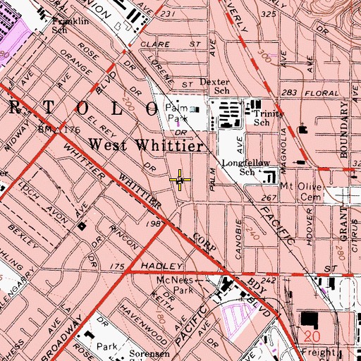 Topographic Map of Whittier Presbyterian School, CA