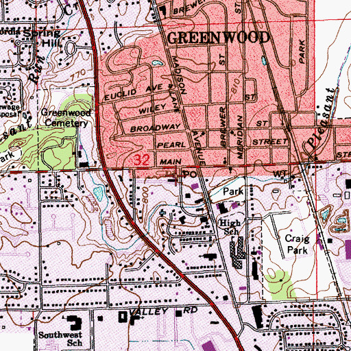Topographic Map of Greenwood Church of Christ, IN