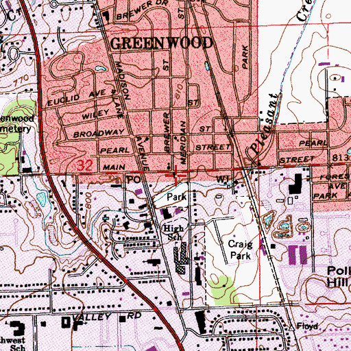 Topographic Map of First Baptist Church of Greenwood, IN