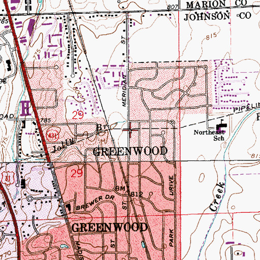 Topographic Map of Northern Park Baptist Church, IN