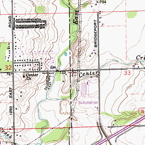 Topographic Map of Center Friends Cemetery, IN