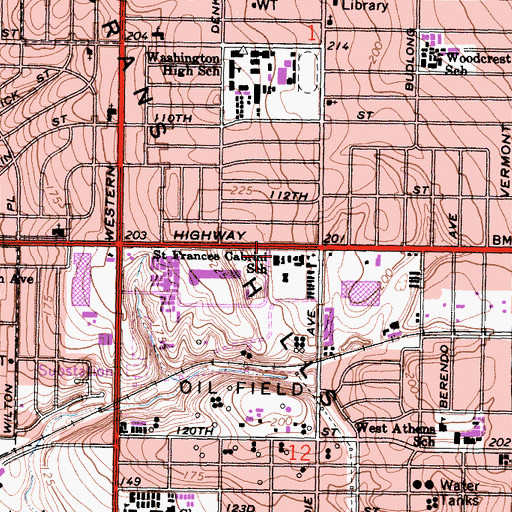 Topographic Map of Saint Frances Cabrini Church, CA