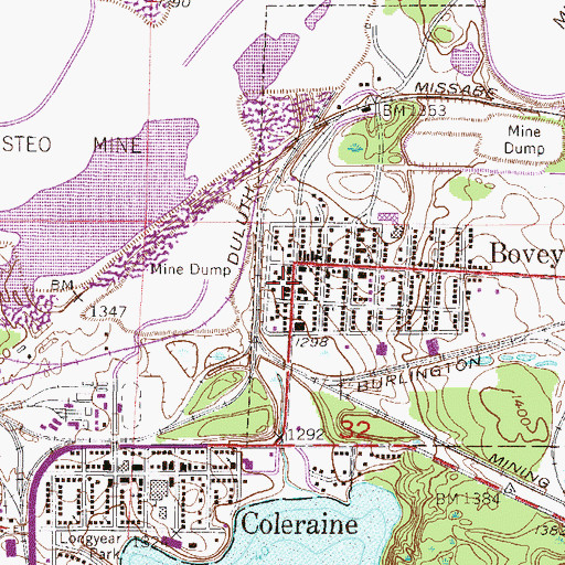 Topographic Map of Bovey, MN